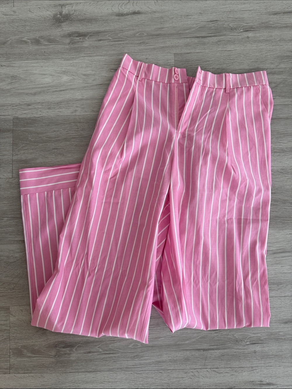 Fashion Nova Pink & White Linen Striped Boot Cut Pants